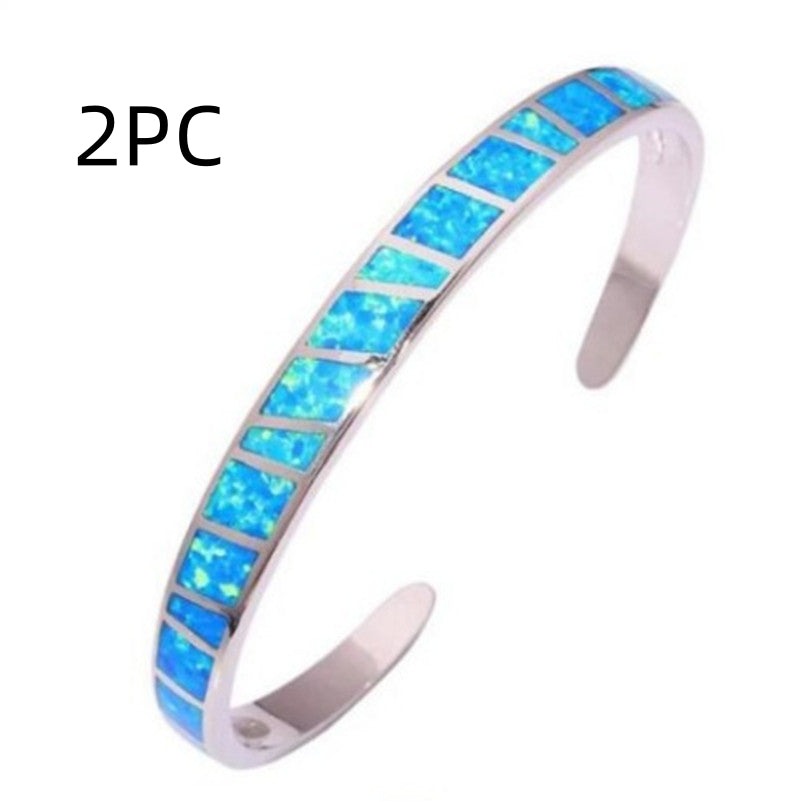 Blue Opal Open Bangle Bracelet