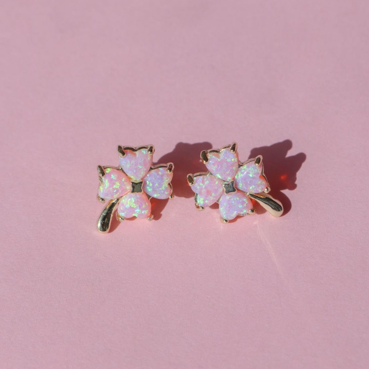 Opal Four-Leaf Clover Pendant Necklace & Ear Studs Pair
