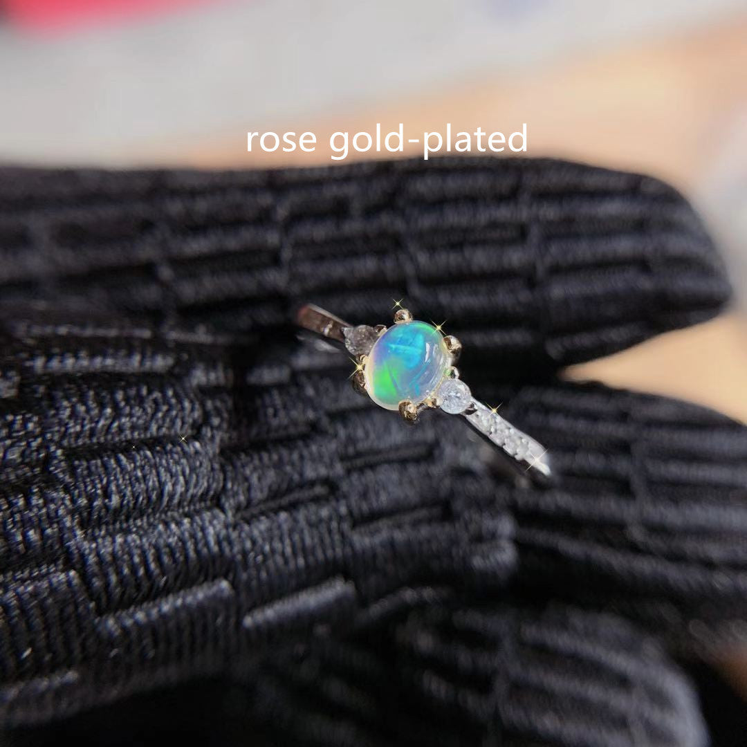 Natural Opal Inlaid Ring in 925 Sterling Silver | Classic Natural Opal Ring | October Birthstone Gift for Her