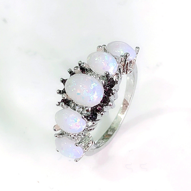 Opal Cluster Ring in Sterling Silver | Multi Stone Opal Cluster Ring | October Birthstone Gift for Her