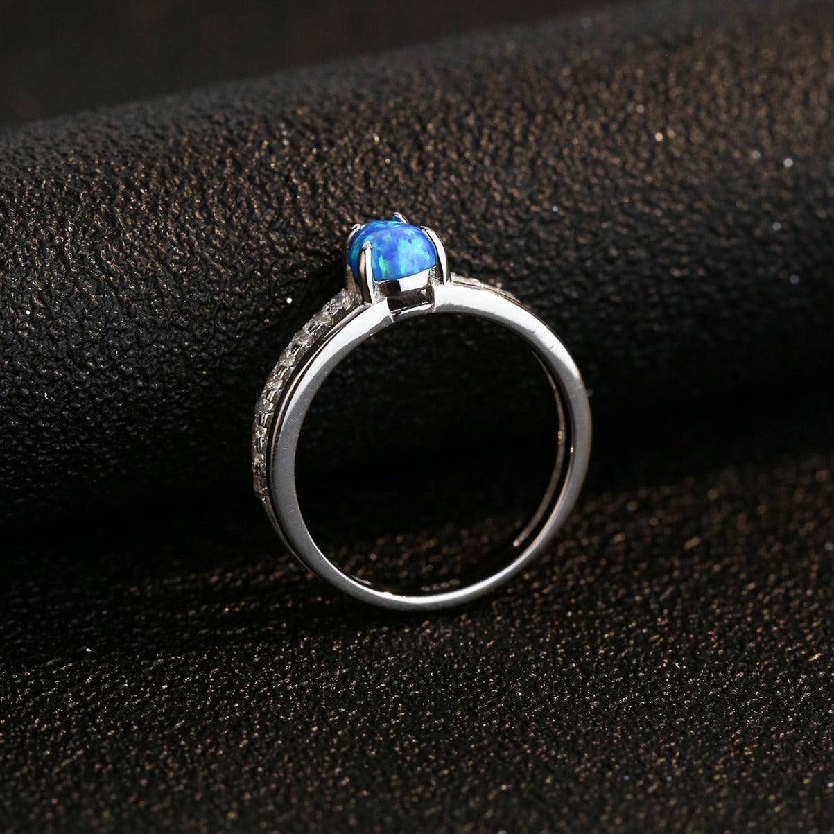 Blue Water Drop Opal Ring in Sterling Silver | Teardrop Blue Opal Ring | October Birthstone Gift for Her