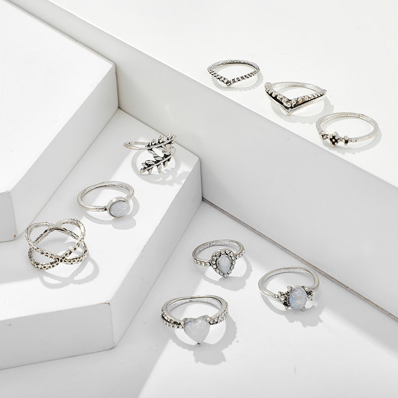 5-Piece Opal Stacking Ring Set in Sterling Silver | Stackable Opal Ring Set | October Birthstone Gift for Her
