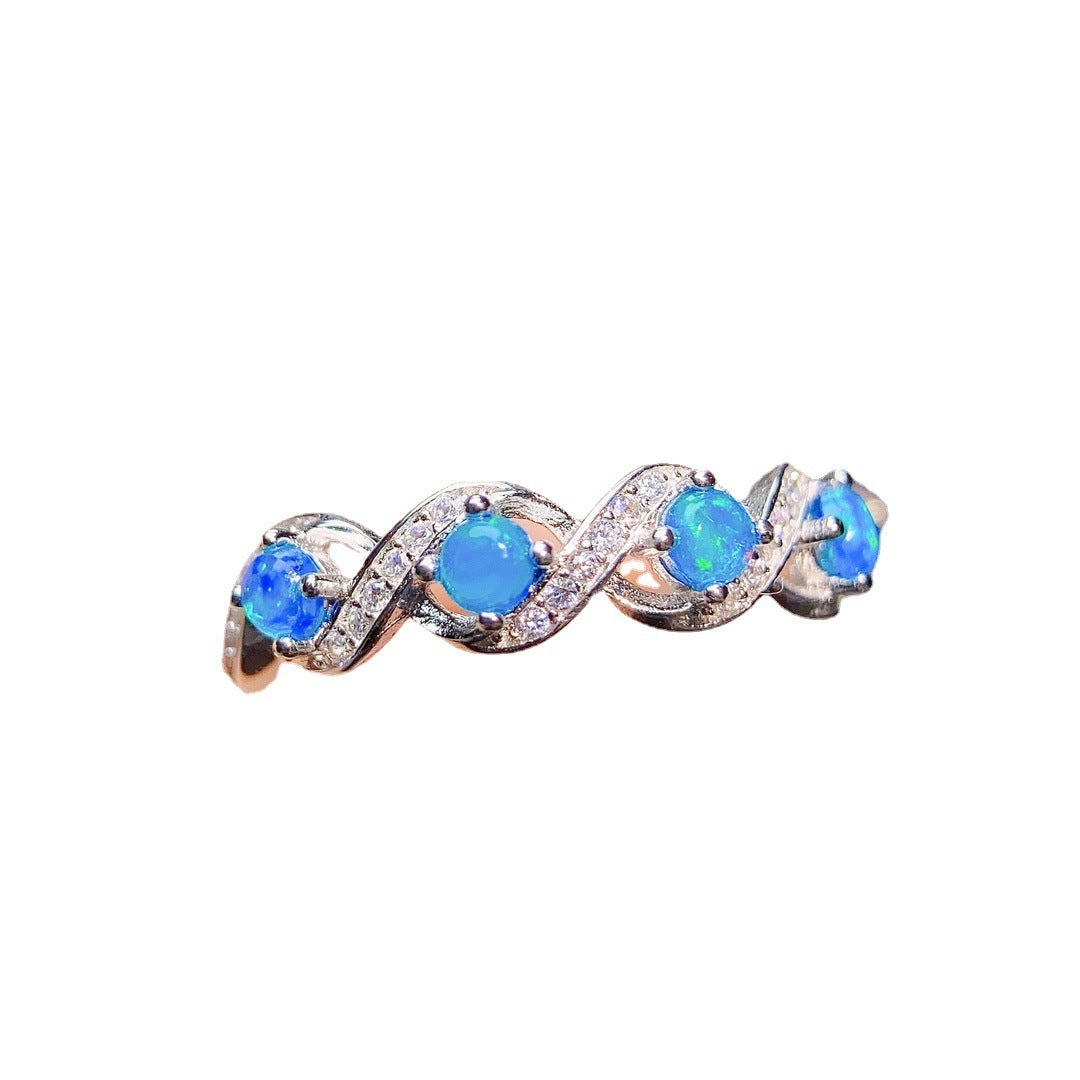 Natural Blue Opal Gemstone Ring | Genuine Blue Fire Opal Ring | October Birthstone Gift for Her