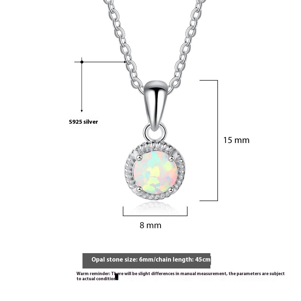 Natural Opal Necklace 925 Sterling Silver Round Pendant | Minimalist Opal Jewelry Gift for Women