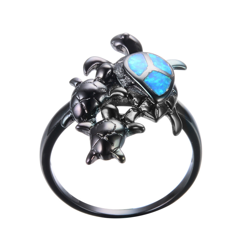 Blue Fire Opal Turtle Ring in Sterling Silver | Ocean Turtle Opal Ring | October Birthstone Gift for Her