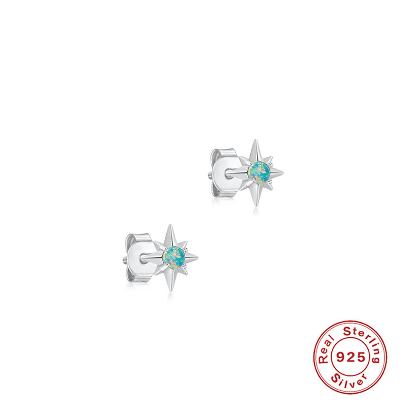 Star Opal Stud Earrings 925 Sterling Silver, Tiny North Star Opal Earrings, October Birthstone Gift for Her, Dainty Bridal Jewelry