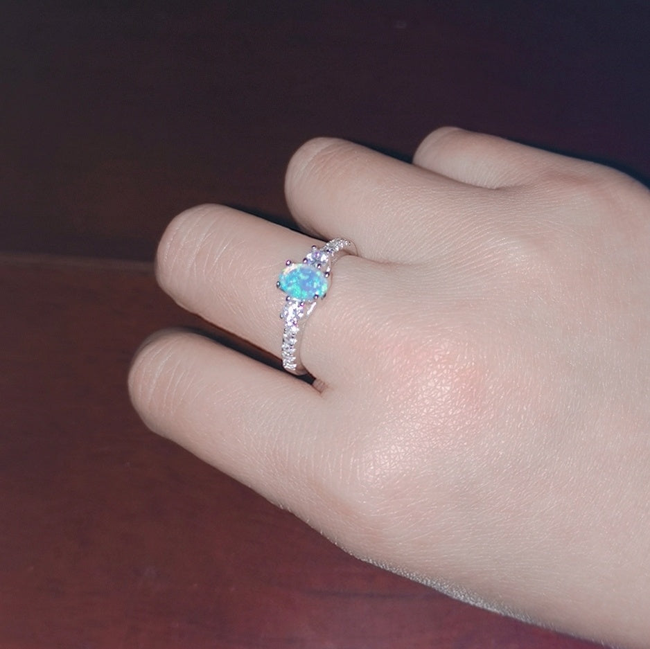 Water Drop Natural Opal Ring in 925 Sterling Silver | October Birthstone Anniversary Gift for Her