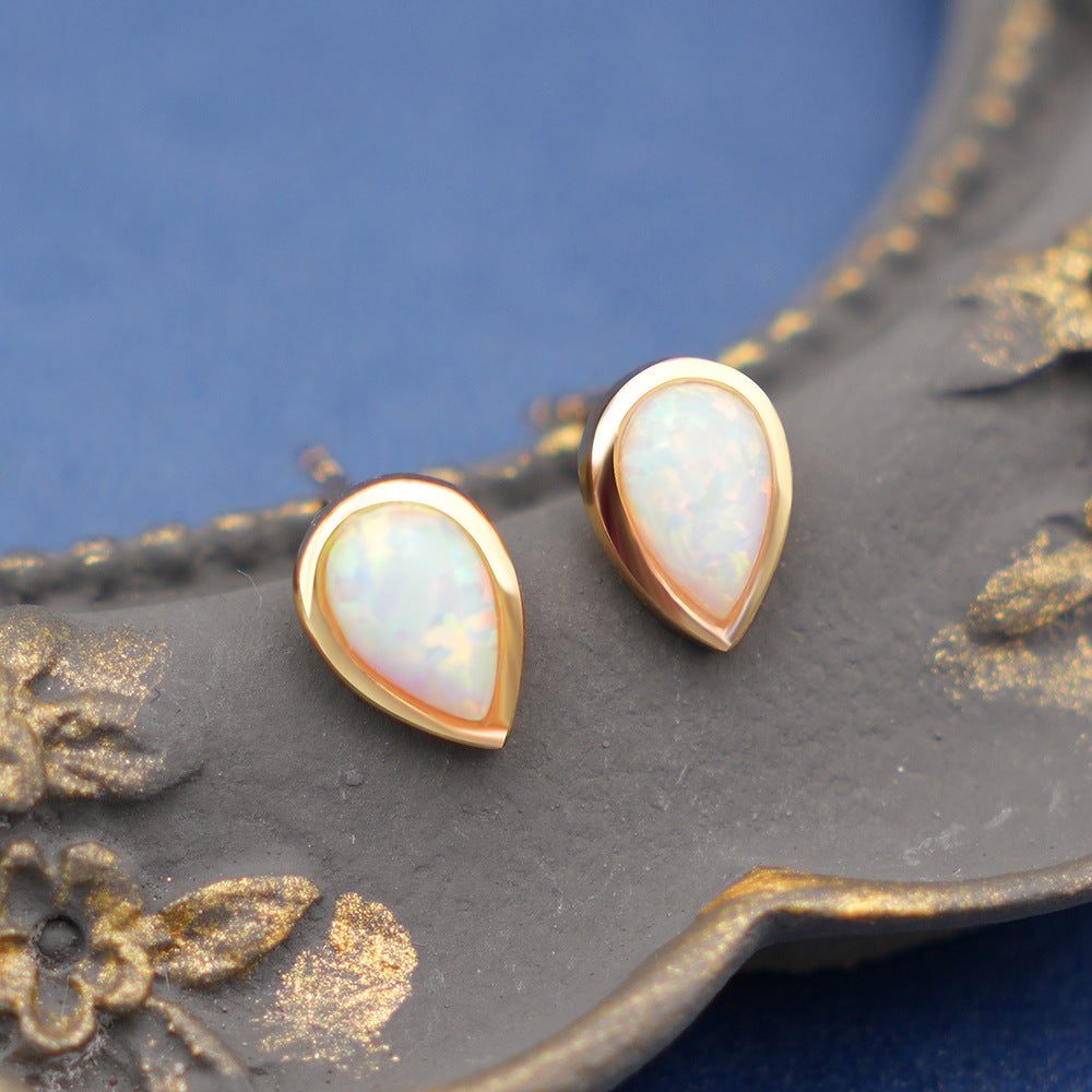 Pear Opal Drop Earrings 925 Sterling Silver Gold, White Fire Opal Dainty Stud Earrings, October Birthstone Gift for Her, Bridal Jewelry
