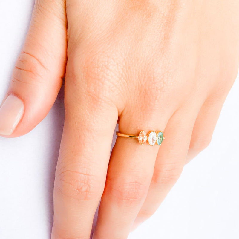 Three Stone Opal Gemstone Ring in Sterling Silver | Minimalist October Birthstone Ring Elegant Gift for Her