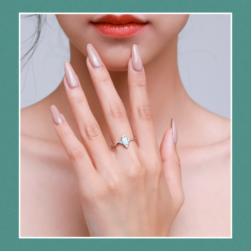 Vintage Opal Ring in S925 Sterling Silver | Antique Style Opal Gemstone Ring | October Birthstone Gift for Her