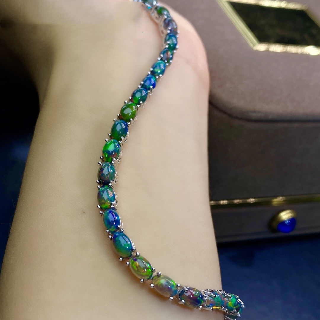 Natural Black Multifire Opal Bracelet