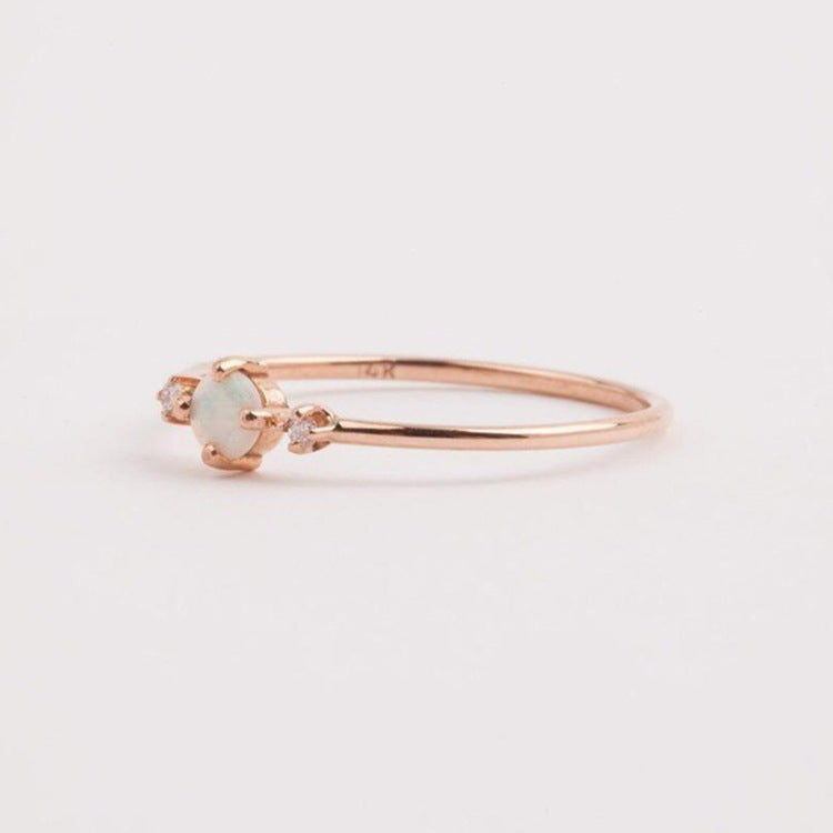 Minimal Opal Solitaire Ring in Sterling Silver | Dainty Opal Ring | October Birthstone Gift for Her