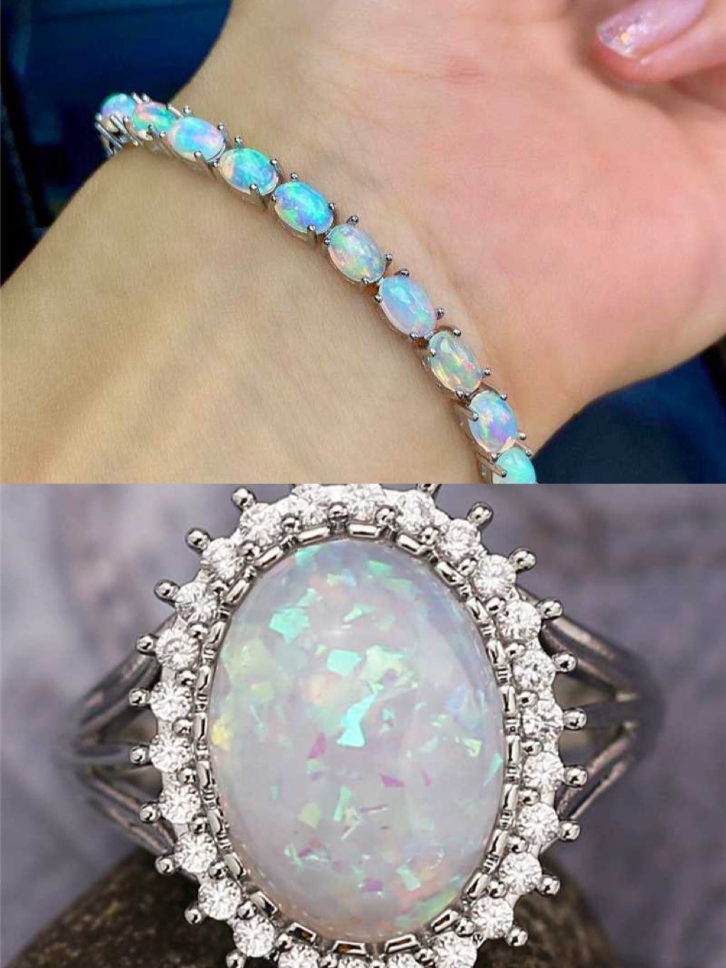 Oval Opal Tennis Bracelet in 925 Sterling Silver