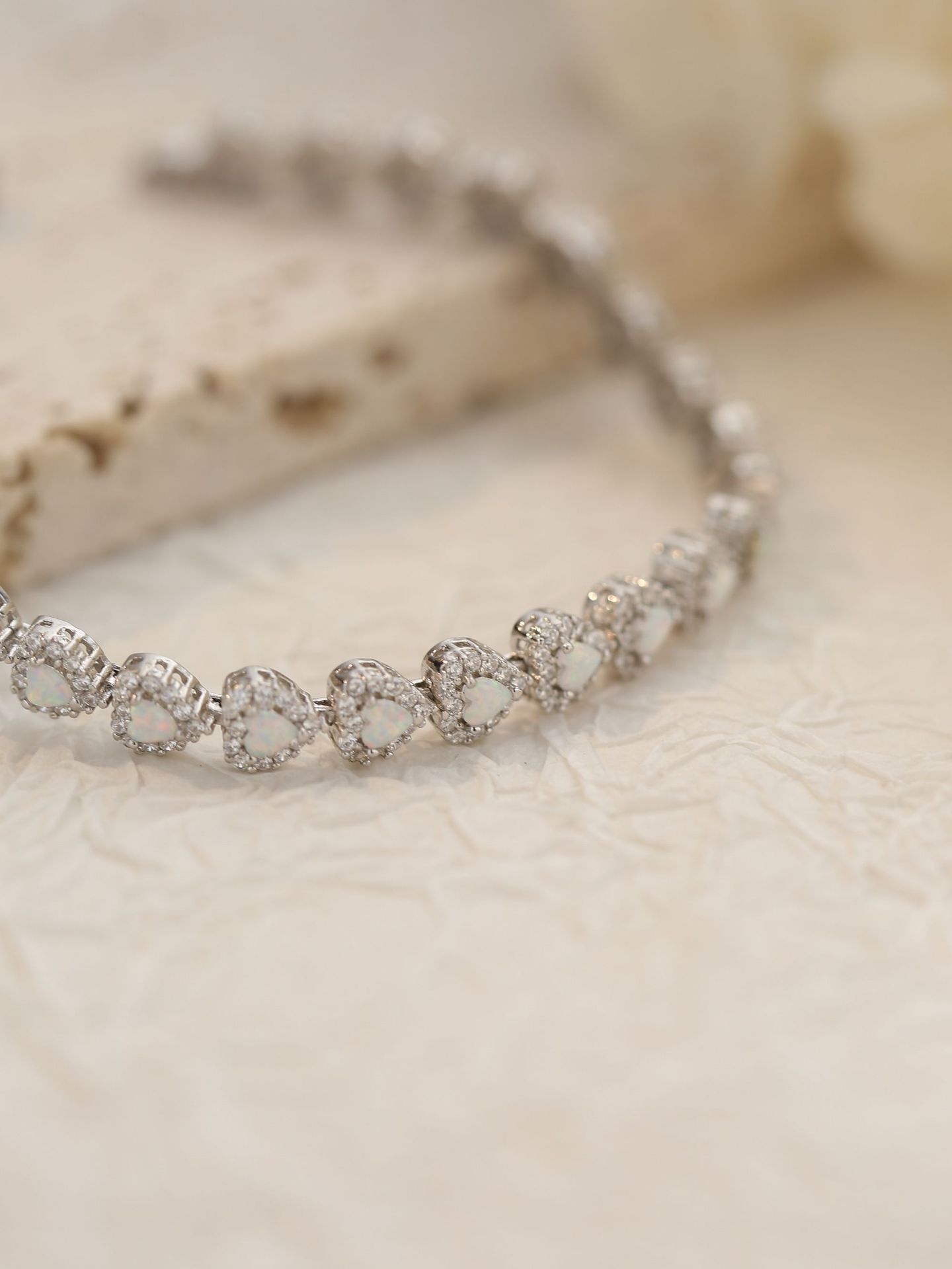 Heart Opal Tennis Bracelet In 925 Sterling Sliver