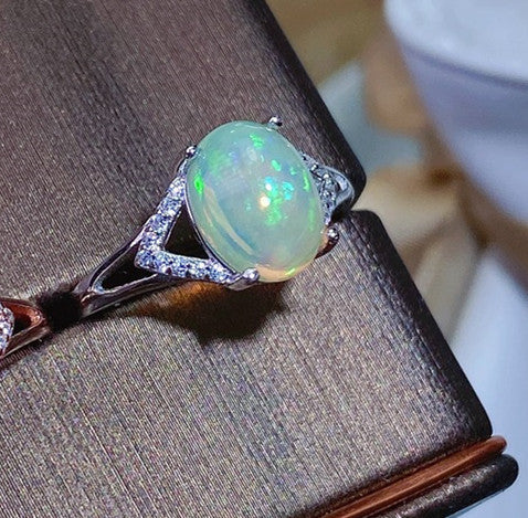 Natural Australian Opal Ring in 925 Sterling Silver | Genuine Australian Opal Inlaid Ring | October Birthstone Gift for Her