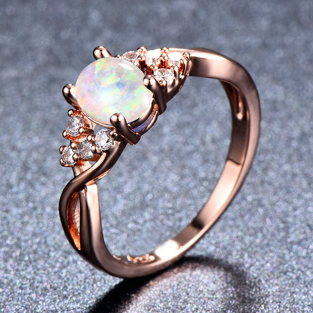 Rose Gold Diamond Accent Opal Ring | Romantic Opal Engagement Ring | October Birthstone Gift for Her