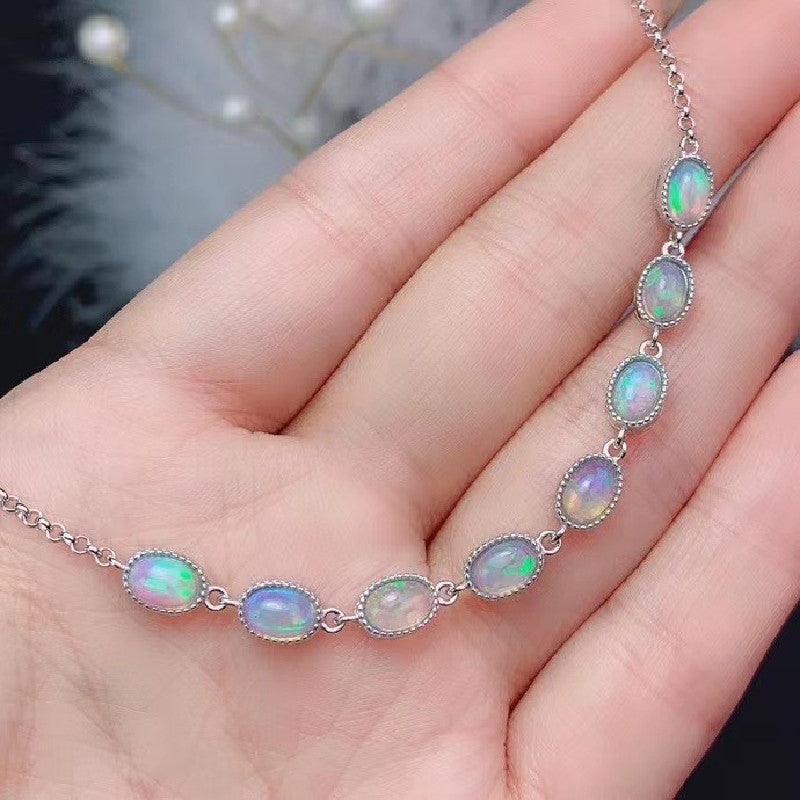 Square Opal Tennis Bracelet In 925 Sterling Sliver