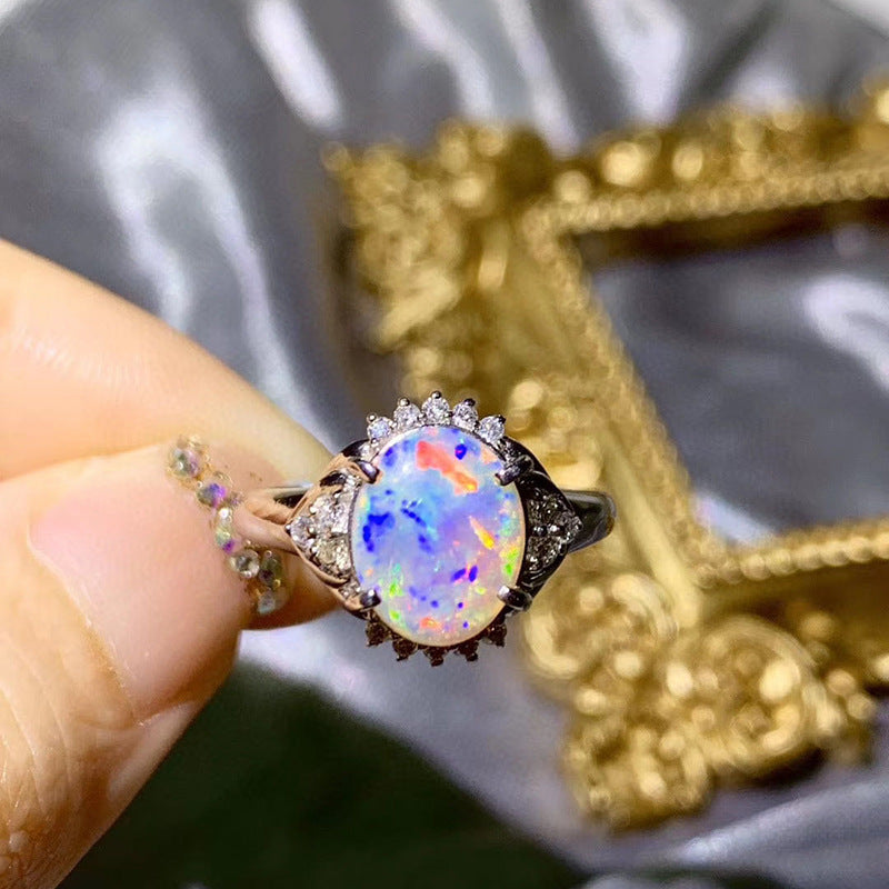 Natural Multi Fire Opal Ring in Sterling Silver | Genuine Multicolor Opal Ring | October Birthstone Gift for Her