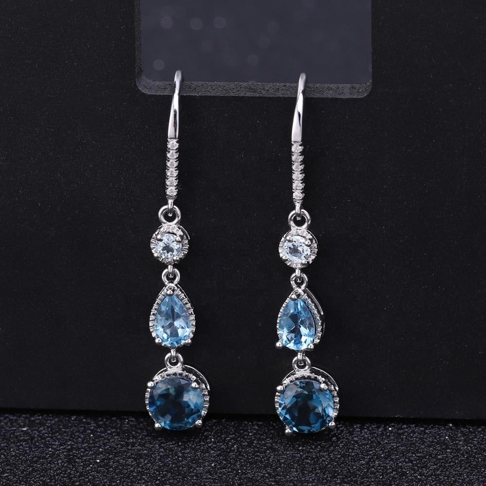 925 Sterling Silver Multi Gemstone Drop Earrings