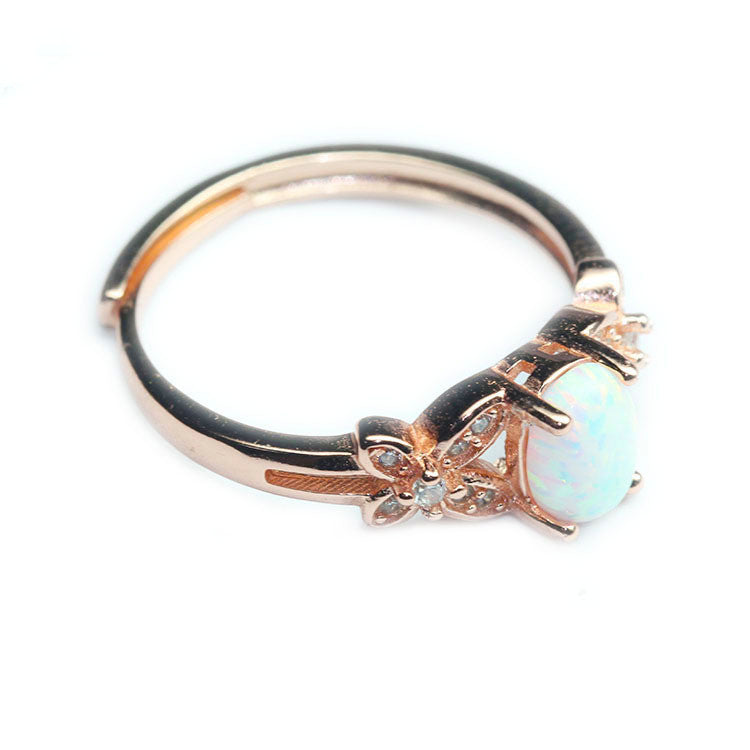 Rose Gold Multi Fire White Opal Ring | Vibrant White Opal Rose Gold Ring | October Birthstone Gift for Her