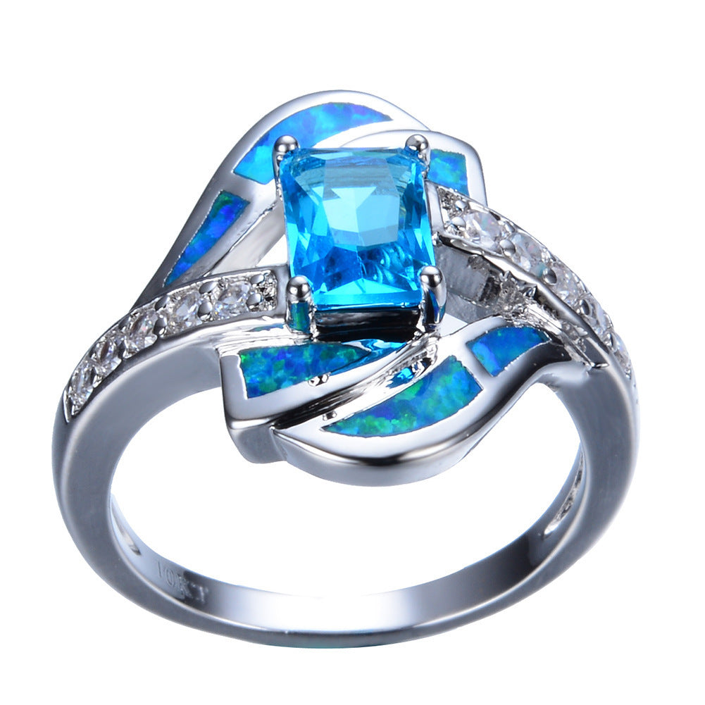 Blue Opal Diamond Ring | Elegant Blue Opal with Diamond Accents | October Birthstone Gift for Her