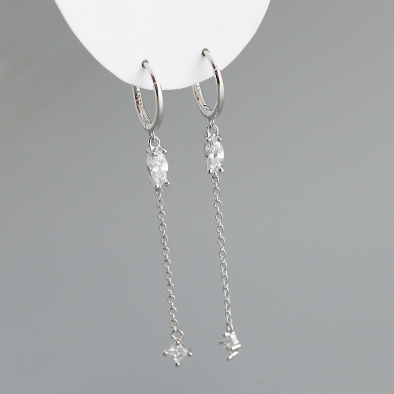 Sterling Silver Opal Drop Chain Earrings