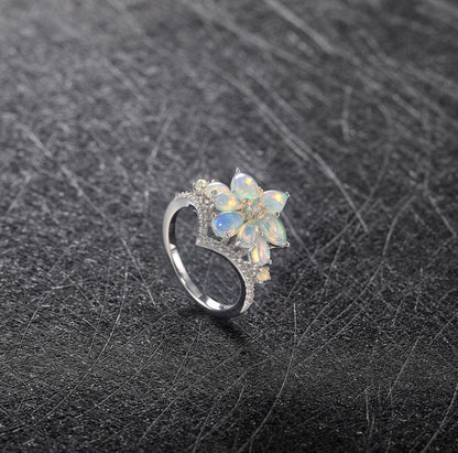 Flower Opal Ring in 925 Sterling Silver | Purple and White Gemstone Floral Ring | October Birthstone Gift for Her