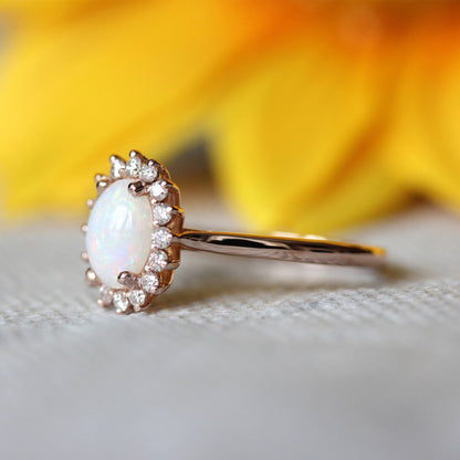 Stunning Opal Halo Ring with Sparkling Gemstone Accents in Sterling Silver | October Birthstone Gift for Her