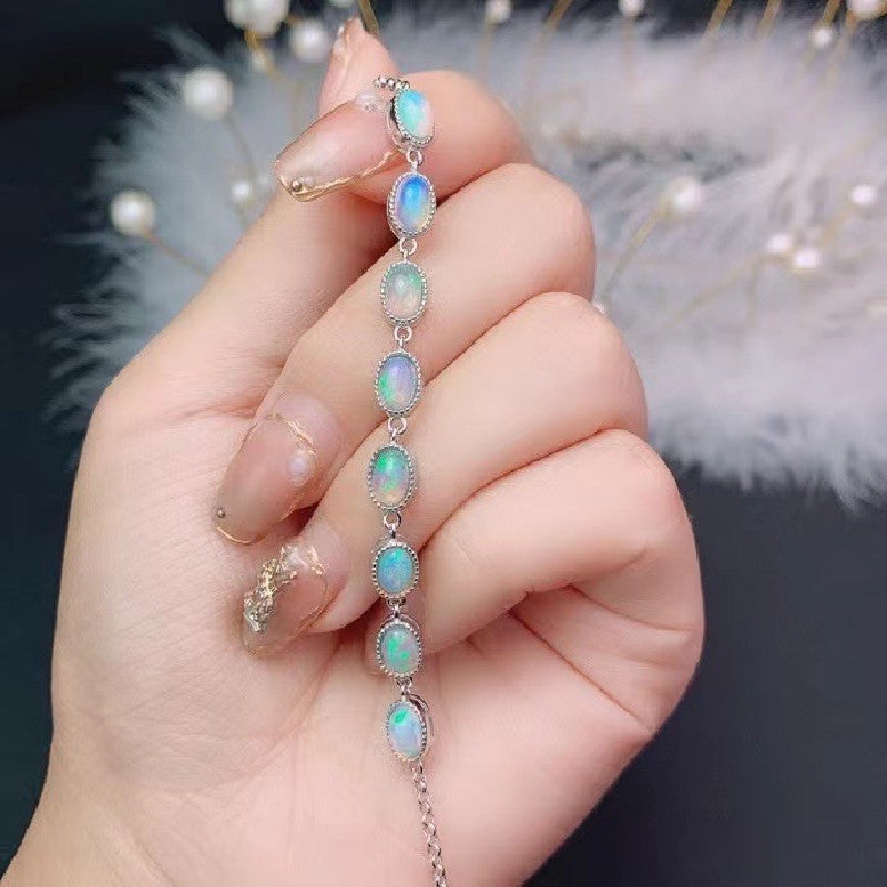 Square Opal Tennis Bracelet In 925 Sterling Sliver