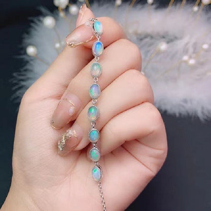 Square Opal Tennis Bracelet In 925 Sterling Sliver