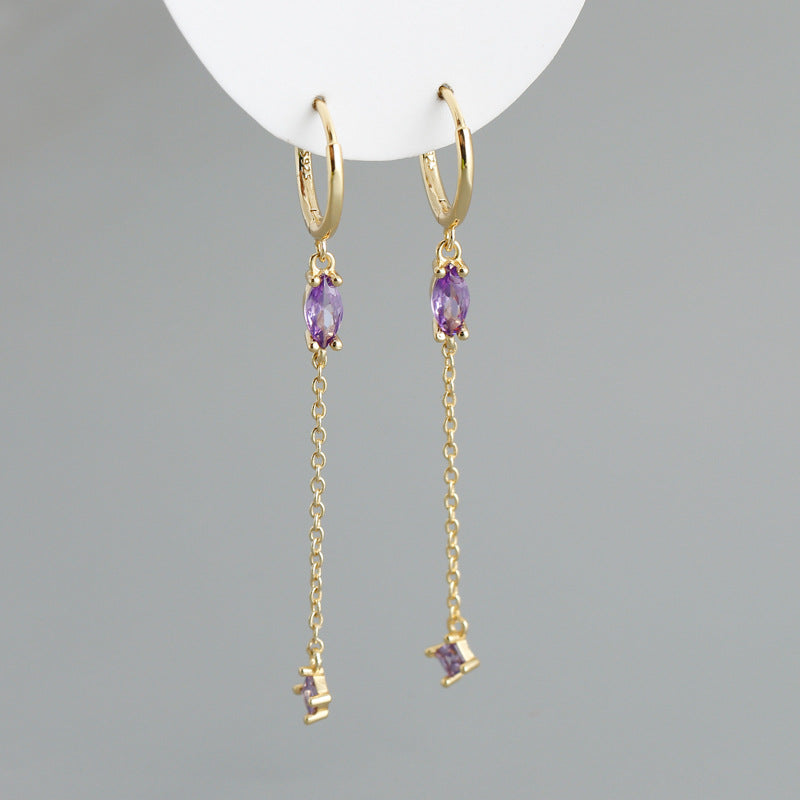 Sterling Silver Opal Drop Chain Earrings