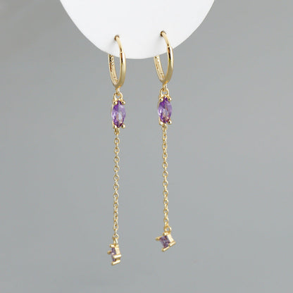 Sterling Silver Opal Drop Chain Earrings