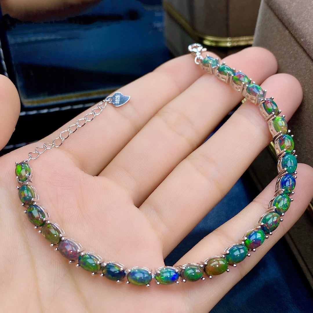 Natural Black Multifire Opal Bracelet