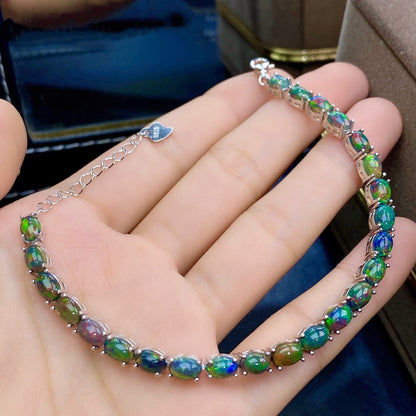 Natural Black Multifire Opal Bracelet