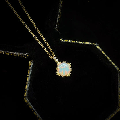 Round Opal Pendant Necklace