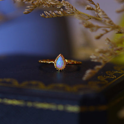 Vintage Opal Ring in Sterling Silver | Antique Style Opal Gemstone Ring | October Birthstone Gift for Her