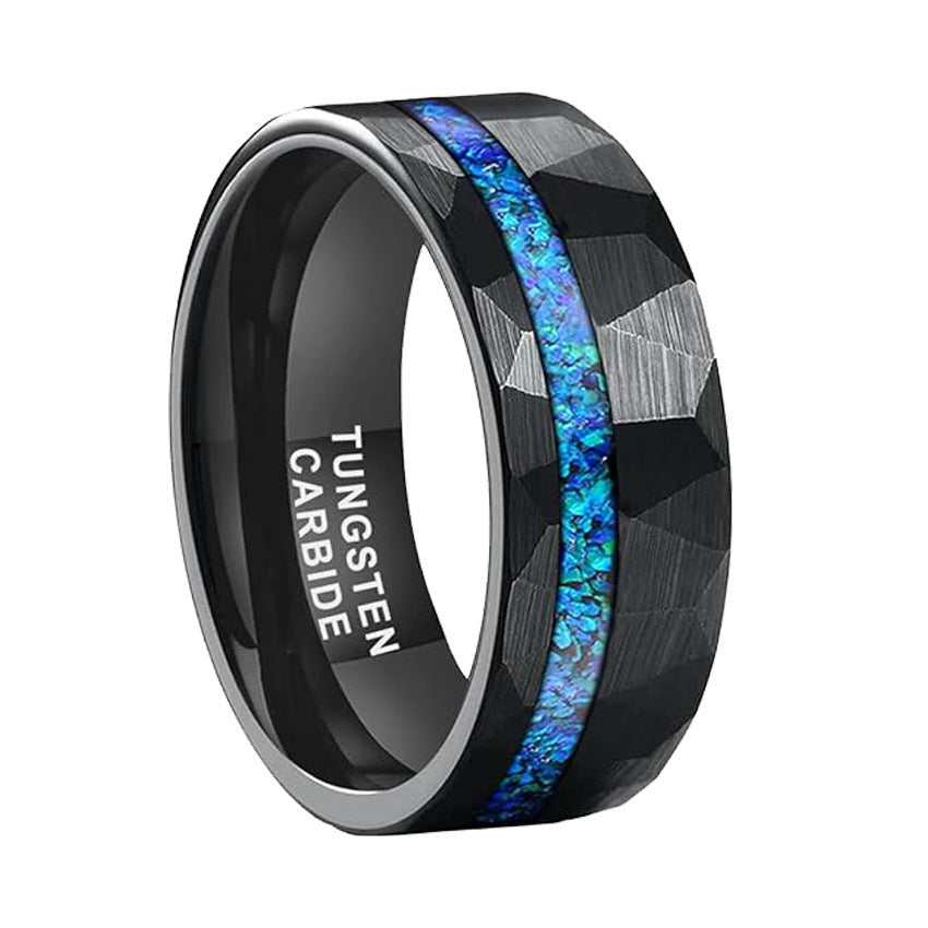 Blue Opal Inlay Tungsten Ring 8mm | Black Tungsten Wedding Band | Anniversary Gift for Him and Her