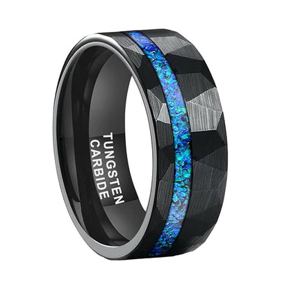 Blue Opal Inlay Tungsten Ring 8mm | Black Tungsten Wedding Band | Anniversary Gift for Him and Her