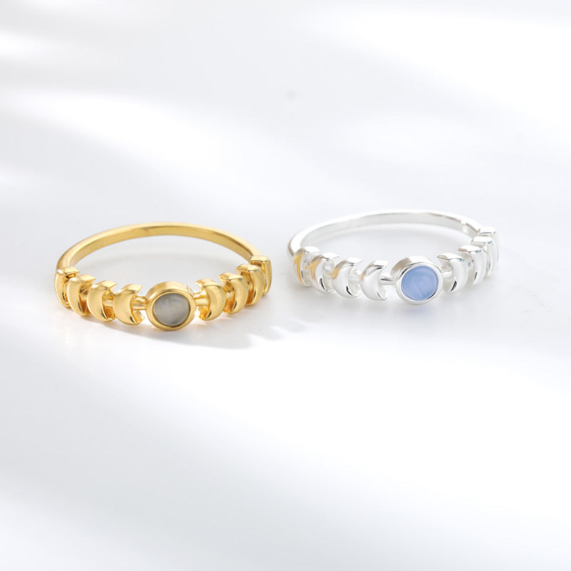 Moon Phase Opal Ring in 925 Sterling Silver | Gold and Silver Opal Bridal Ring | October Birthstone Gift for Her