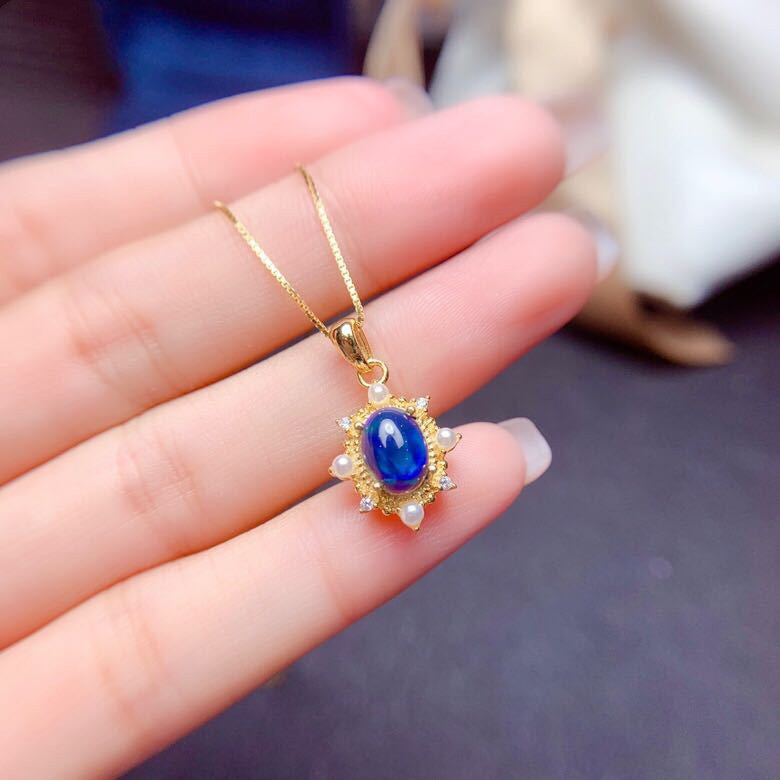Silver Blue Opal Ring and Pendant Set | Matching Opal Jewelry Set | October Birthstone Gift for Her