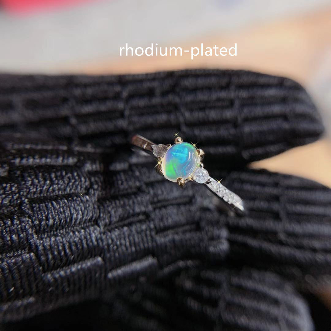 Natural Opal Inlaid Ring in 925 Sterling Silver | Classic Natural Opal Ring | October Birthstone Gift for Her