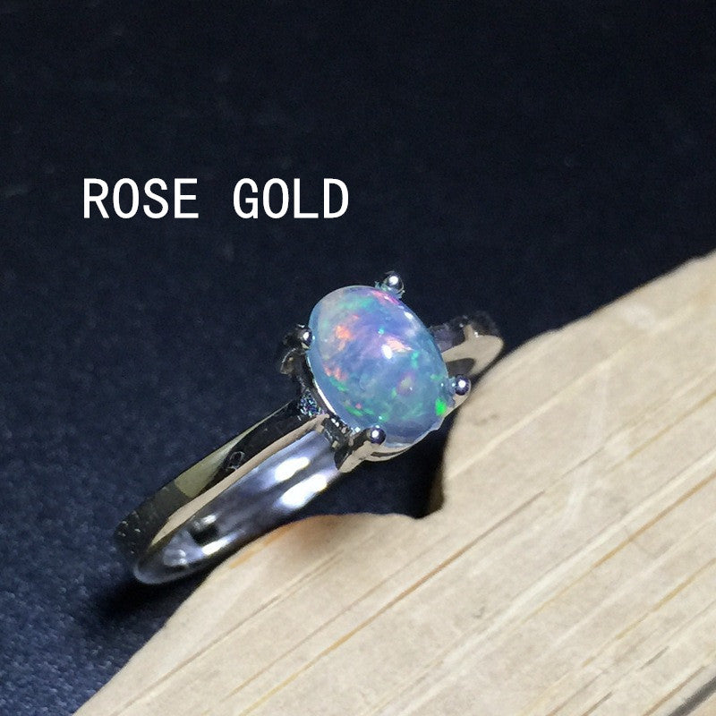 Natural Opal Ring in 925 Sterling Silver | Oval Opal Gemstone Ring | October Birthstone Gift for Her