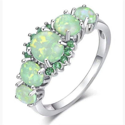 Multi Fire Blue and Green Opal Ring in 925 Sterling Silver | October Birthstone Gift for Her