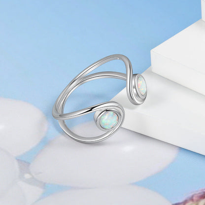 Silver Double Round Opal Ring | Twin Opal Gemstone Ring | October Birthstone Gift for Her