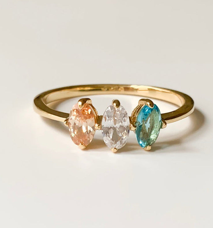 Three Stone Opal Gemstone Ring in Sterling Silver | Minimalist October Birthstone Ring Elegant Gift for Her