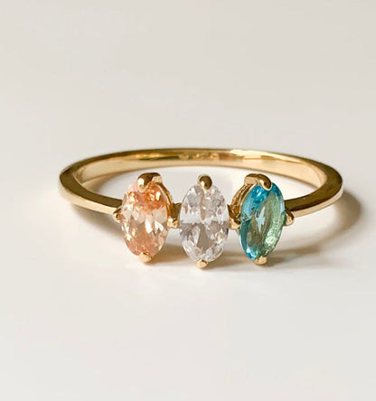 Three Stone Opal Gemstone Ring in Sterling Silver | Minimalist October Birthstone Ring Elegant Gift for Her
