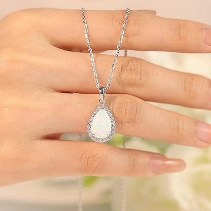 White Fire Opal Teardrop Necklace