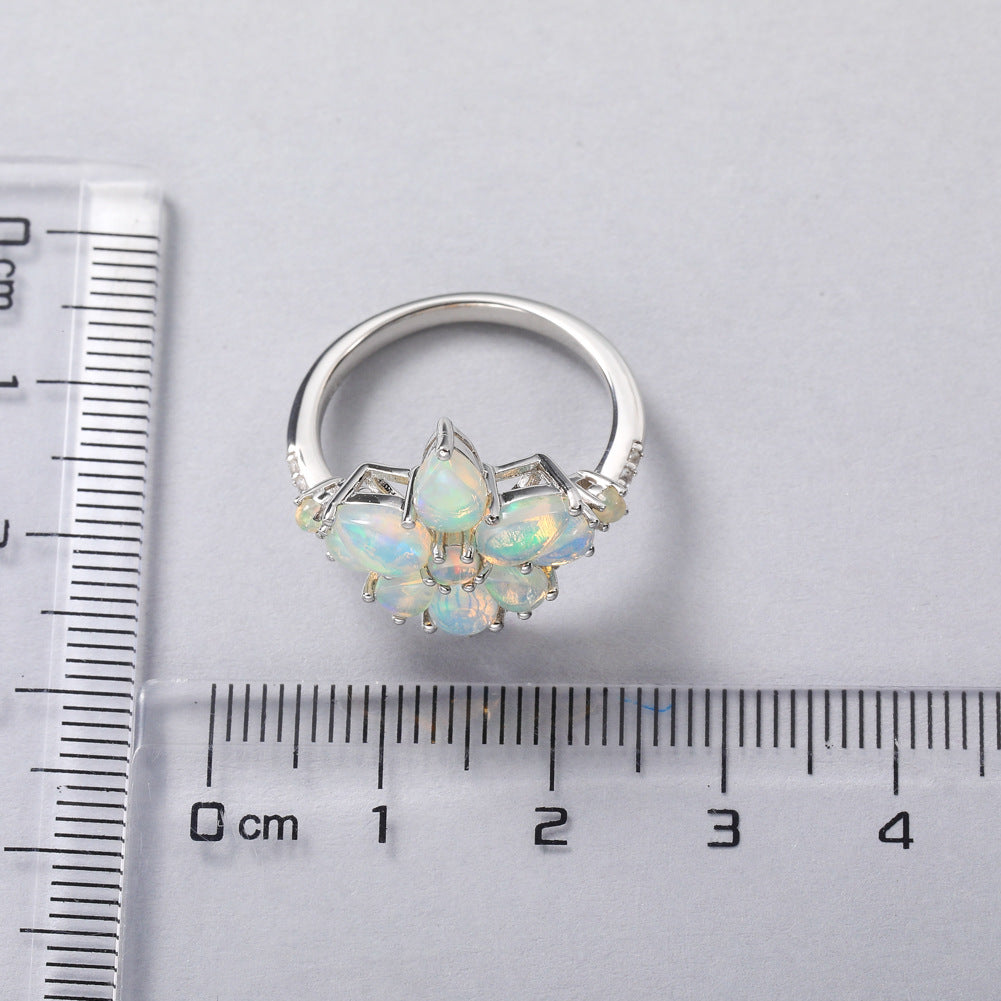 Flower Opal Ring in 925 Sterling Silver | Purple and White Gemstone Floral Ring | October Birthstone Gift for Her