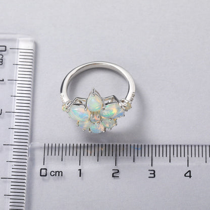 Flower Opal Ring in 925 Sterling Silver | Purple and White Gemstone Floral Ring | October Birthstone Gift for Her