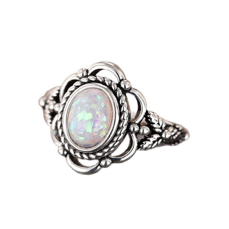 Retro Flower Opal Ring | Vintage Floral Opal Gemstone Ring | October Birthstone Gift for Her